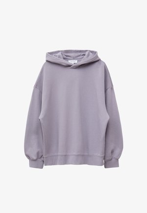 Hellblau übergroßer Hoodie aus Baumwollmischung, mit einer vorderen Kängurutasche und gerippten Bündchen und Saum. Weiche Textur und lockere Passform.
