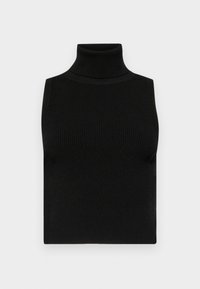 Top negro de canalé con cuello alto, diseño sin mangas, que presenta un cuello alto y una estructura ajustada. Fabricado con un material de punto texturizado.