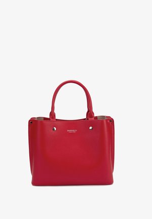 Rode leren shopper met dubbele handvatten, zilveren studs en een klein "DIANA&CO Collection" logo in het midden aan de voorkant.