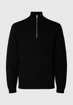 Selected, SLHDANE LS KNIT STRUCTURE HALF ZIP NOOS - Svetrík - anthracite