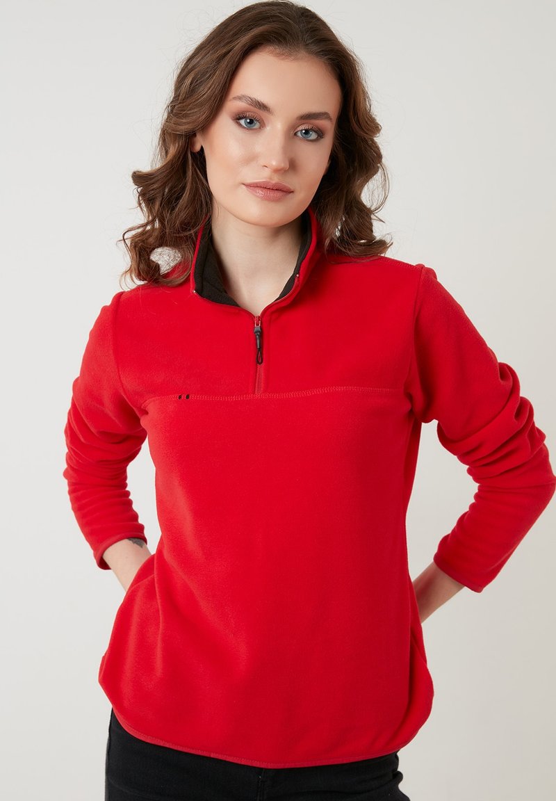 LELA HIGH COLLAR - Pulover iz flisa - red
