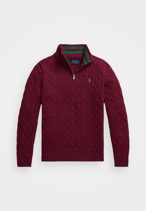CABLE-KNIT COTTON QUARTER-ZIP JUMPER - Jumper - classic wine