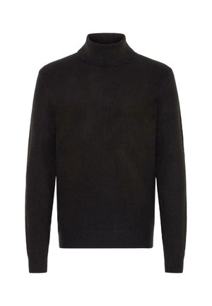 Juodas megztinis su aukšta apykakle, pagamintas iš minkštos, lygaus audinio. Turi ilgomis rankovėmis ir pritaikytą dizainą, suteikiantį elegantišką siluetą.