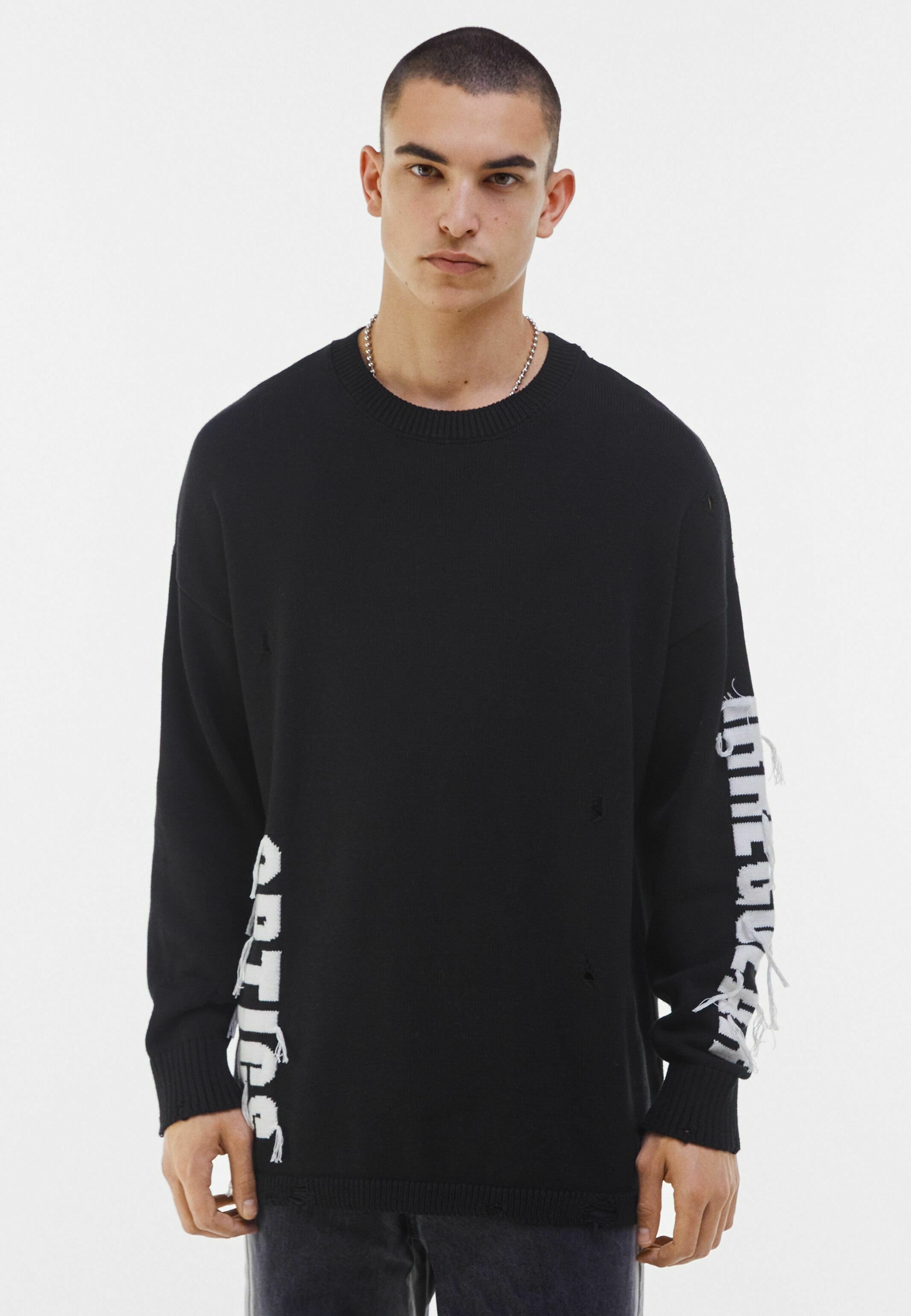Bershka MIT INTARSIEN-MUSTER UND RISSEN - Felpa - black/nero - Zalando.it