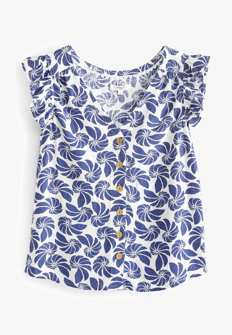 Next BLEND RUFFLE SLEEVE PETITE - Blouse - blue on white shell print ...