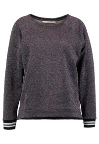 Sudadera negra y multicolor con purpurina, de cuello redondo, mangas largas y puños acanalados a rayas. Tejido suave con un corte relajado.