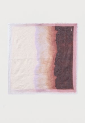 Τετράγωνο μαντήλι με απαλές μεταβατικές αποχρώσεις από λευκό σε μοβ, μπεζ και σκούρο καφέ, με μικρό λογότυπο "BOSS".