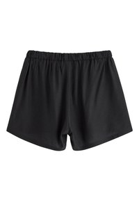 Sorte shorts med elastisk talje, lavet af glat stof. Har en enkel, lige pasform uden yderligere mønstre eller detaljer.