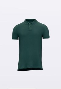 Donkergroen poloshirt met een klassieke kraag, korte mouwen en drie knopen als sluiting. Gemaakt van een gladde, gestructureerde stof, met een rechte pasvorm.