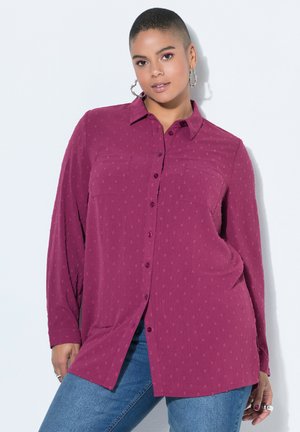 STRAIGHT SHAPE DOT TEXTURE LONG SLEEVE - Button-down blouse - aubergine