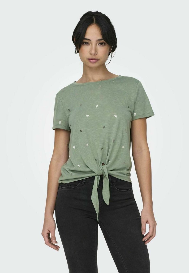 ONLY GESCHNITTEN RUNDHALS  - Printtipaita - hedge green