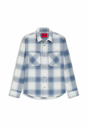 Langärmeliges blau-weiß kariertes Hemd mit Knopfkragen, zwei Brusttaschen und geradem Saum in entspannter Passform.