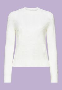 Maglione bianco con un motivo a maglia testurizzato, scollatura rotonda e maniche lunghe con polsini e orlo a coste.