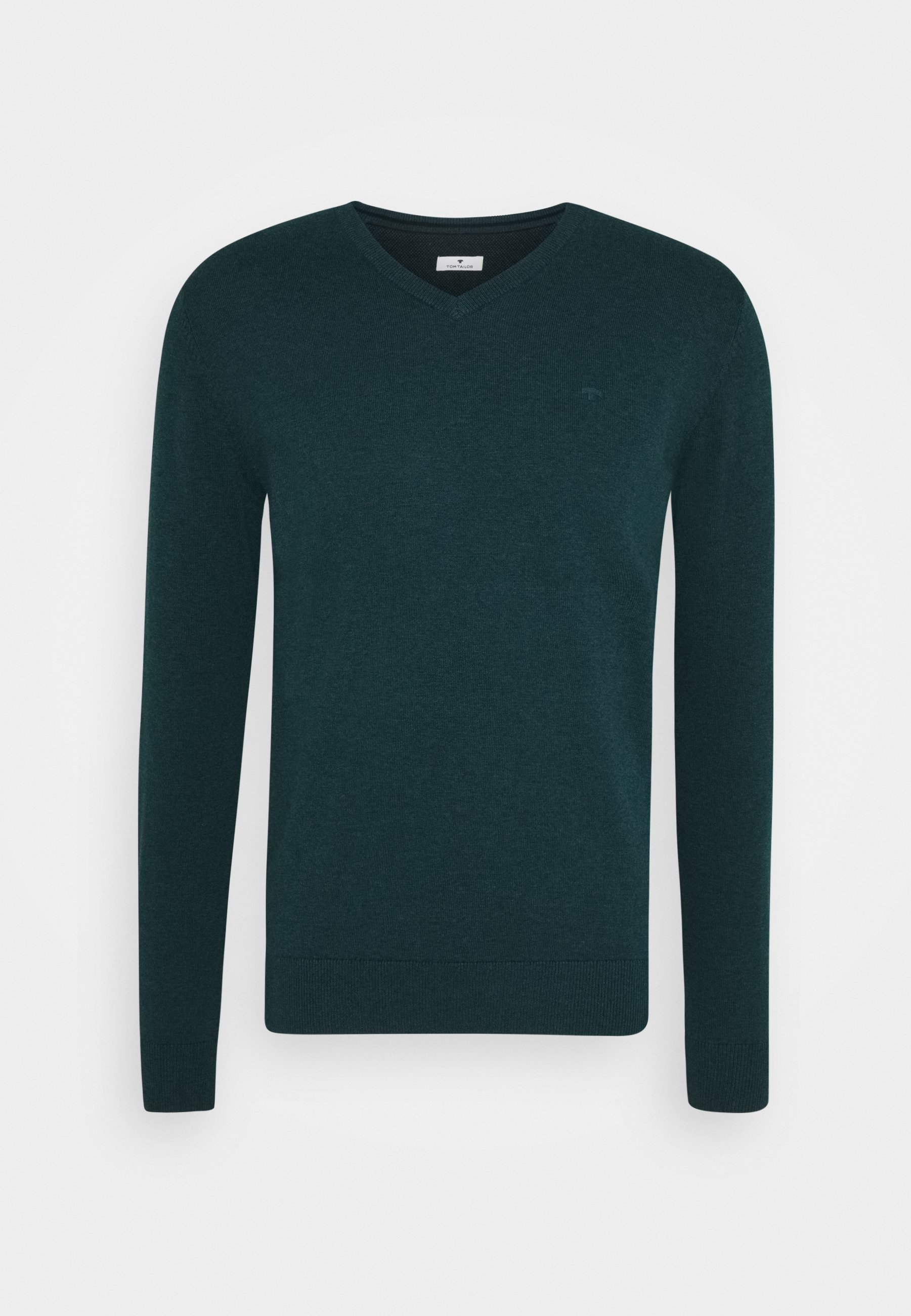 TOM TAILOR BASIC V NECK Strikkegenser sapphire green TOM TAILOR BASIC CREW NECK - Strikkegenser - deep pond green melange