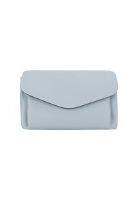 Portafoglio in pelle azzurro chiaro con finitura testurizzata, dotato di chiusura a patta e design minimalista. Nessuna hardware o motivo visibile.