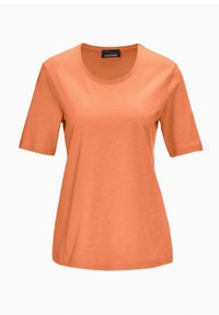 Korte mouwen T-shirt in levendig oranje, gemaakt van zachte stof, met een ronde halslijn en een relaxte pasvorm. Eenvoudig ontwerp, zonder patronen of accenten.