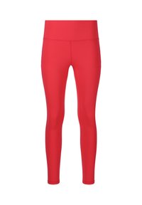 Rode high-waisted leggings van een rekbare, gladde stof. Kenmerken een strak ontwerp zonder zichtbare naden of patronen.