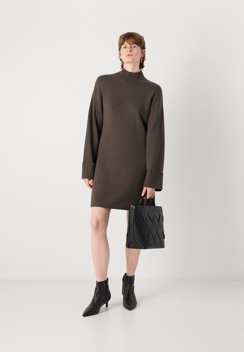 knee length dresses for ladies Barbour International Aria Leather Midi Dress, Black main image 1