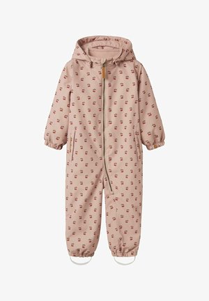 Pehmeast materjalist roosa kombinesoon, millel on kirsikuju ja täielik tõmblukk, elastsed mansetid ja silmused pahkluude juures. Pehme sisemine vooder.