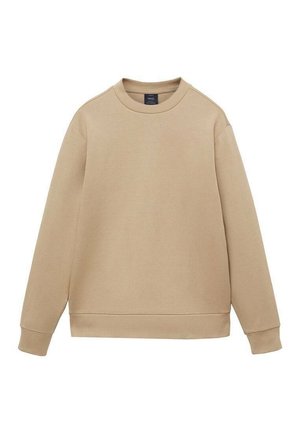 Felpa beige realizzata in materiale morbido. Presenta un colletto rotondo, maniche lunghe e polsini a coste con orlo dritto. Design minimale.
