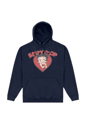 Granatowy hoodie z grafiką Betty Boop wewnątrz czerwonego serca, z napisem "BETTY BOOP" w pogrubionych literach powyżej.