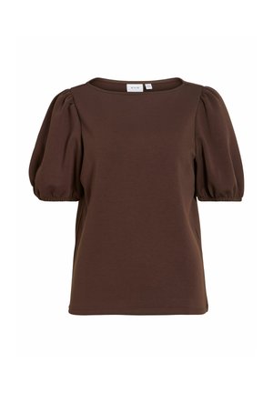 VILA, SHORT SLEEVED TOP VIREFLECT BOATNECK - Camiseta básica - coffee bean
