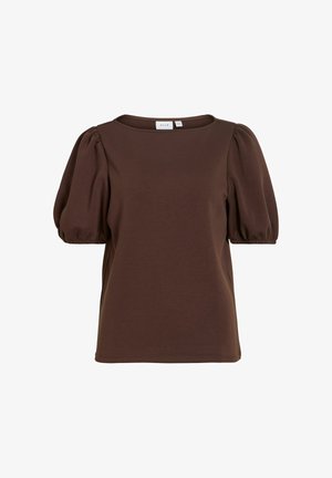 VILA, SHORT SLEEVED TOP VIREFLECT BOATNECK - Camiseta básica - coffee bean