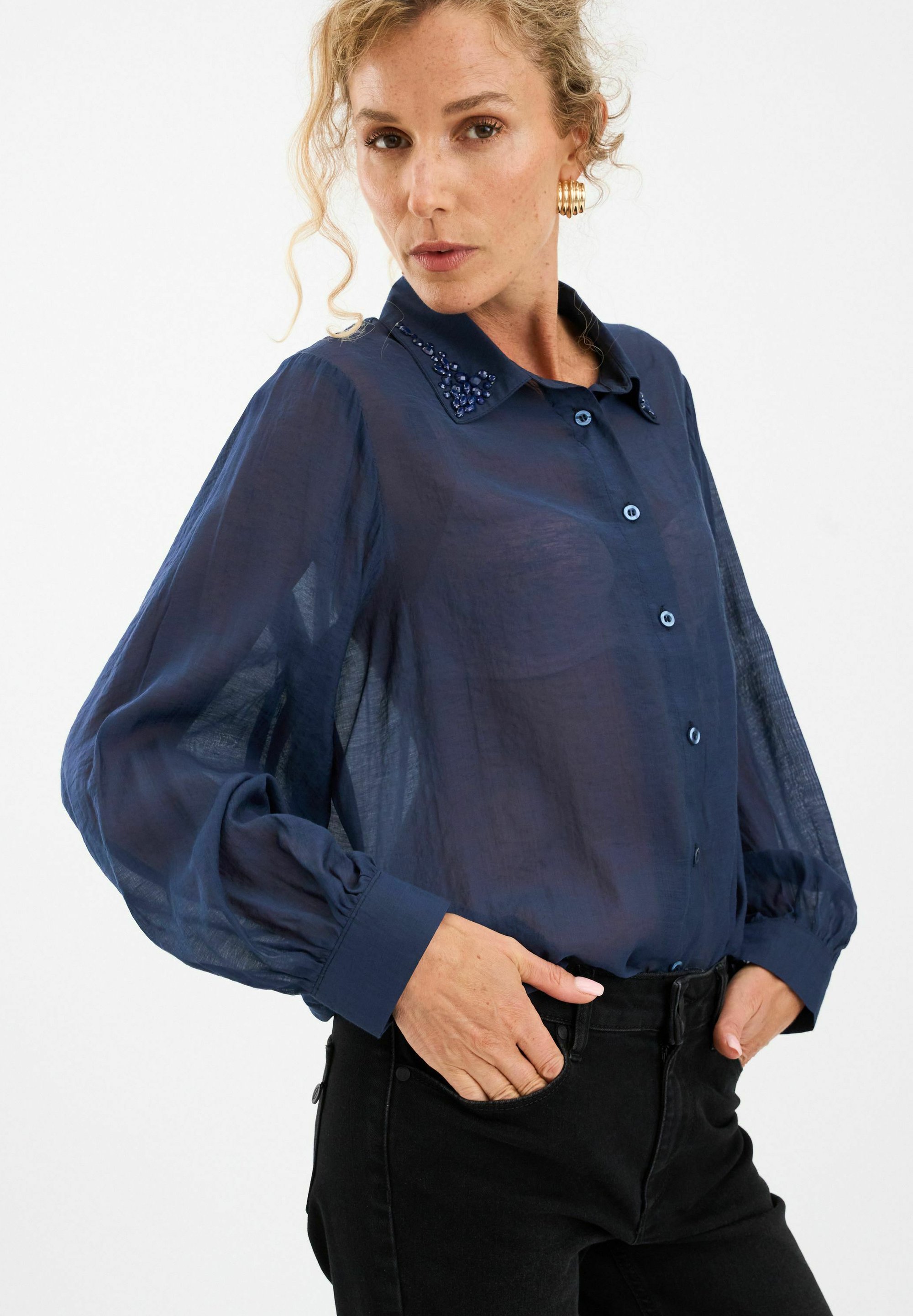 Pieszak PD-CHRIS BEAD - Button-down blouse - midnight navy/dark 