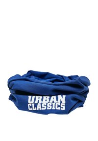 Tamsiai mėlynas vamzdinis galvos apdangalas, pagamintas iš minkštos medžiagos su lygaus paviršiaus; vienoje pusėje turi drąsius baltus užrašus "URBAN CLASSICS".