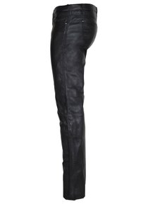 Schwarze Lederhosen im Slim-Fit. Mit einer glatten Textur, minimaler Naht und einem klassischen Taillen-Design.