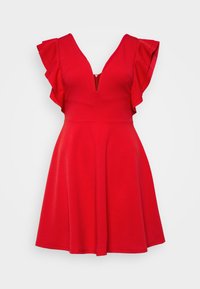 WAL G PETITE LUCIA V NECK FRILL SLEEVE SKATER DRESS - Trikotāžas kleita - red