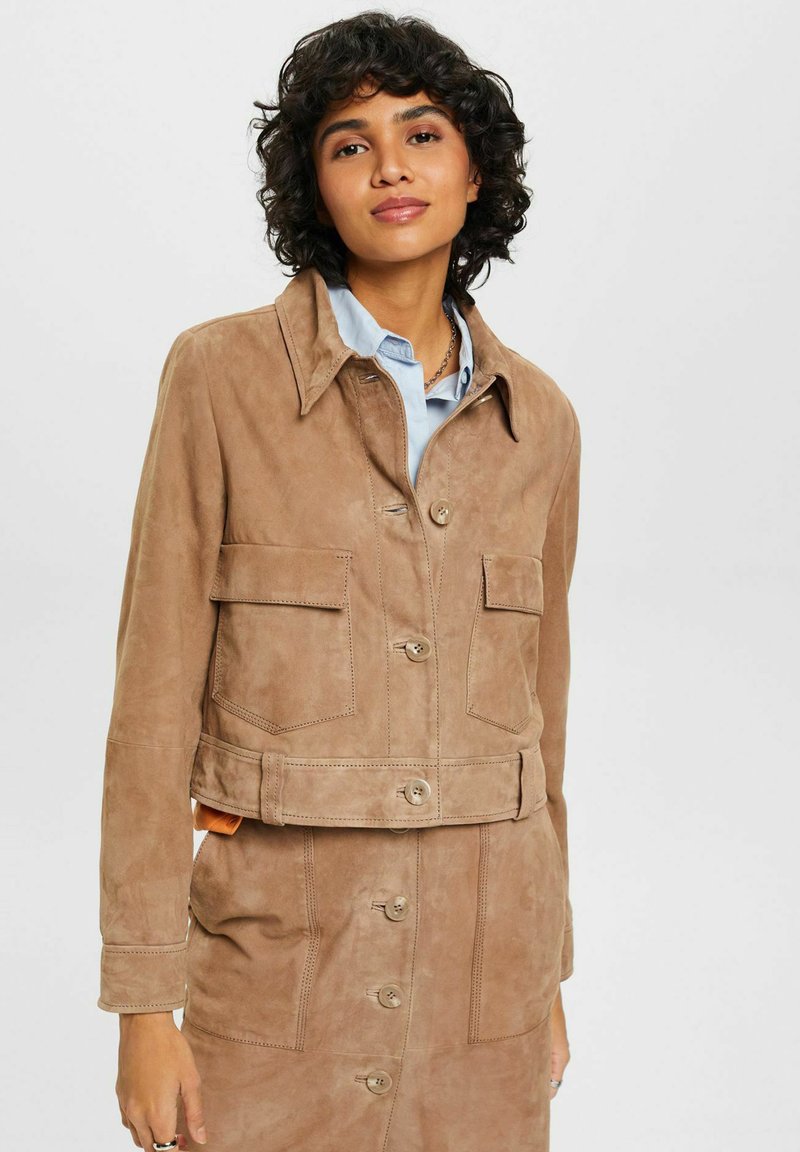 Esprit Collection Leather jacket taupe Zalando.ie