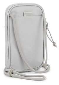 Borsa a tracolla in tessuto grigio con superficie texture, chiusura con zip, tracolla regolabile e anello frontale per un facile trasporto.