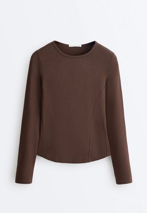 OYSHO RIB LONG-SLEEVE - Top dugih rukava - mottled brown