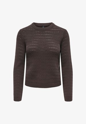 ONLY, ONLAVIA LS O-NECK POINTELLE KNT - Pullover - seal brown