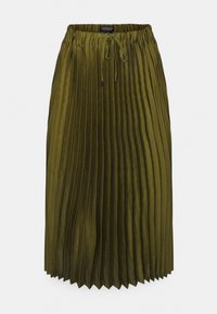 Falda plisada de color verde oliva con cinturilla elástica y cordón ajustable. Fabricada en un tejido ligero con una textura suave.