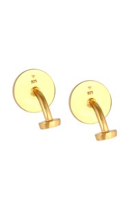 Orecchini in tonalità oro con dischi circolari e aste curve. Marcati con "925", che indicano argento sterling. Finitura liscia e lucida.