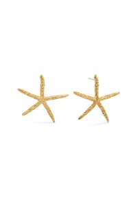 Orecchini a forma di stella marina dorata con una superficie texturizzata e braccia appuntite. Ogni orecchino presenta un singolo perno per un'indossabilità sicura.