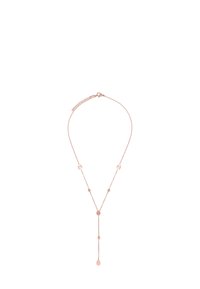 Collana in oro rosa con una delicata catena, caratterizzata da accenti circolari e a goccia, che creano un design stratificato ed allungato.