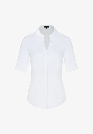 Witte overhemdd met een kraag en korte mouwen. Gladde stof met een tailored fit en subtiele contour aan de taille.