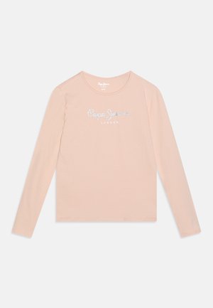 Hellrosa Langarmshirt mit rundem Ausschnitt und silbernem "Pepe Jeans London"-Logo auf der Brust.