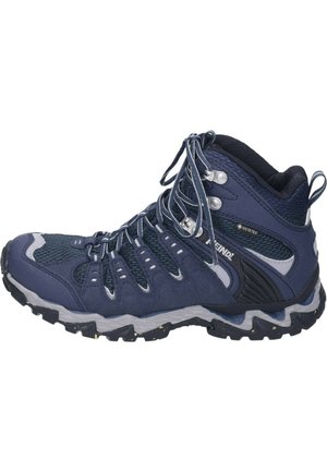Wasserdichte Wanderstiefel in Marineblau, ausgestattet mit Mesh- und Wildledermaterialien, Schnürdesign, gepolstertem Kragen und robustem, strukturiertem Profil.
