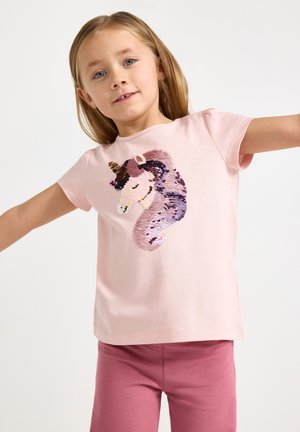 Lindex FLIPSEQUINS UNICORN - Nyomott mintás póló - light dusty pink