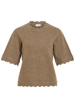 VILA, VINIKOLINA O-NECK 2/4 KNIT TOP - NOOS - T-shirts basic - light brown