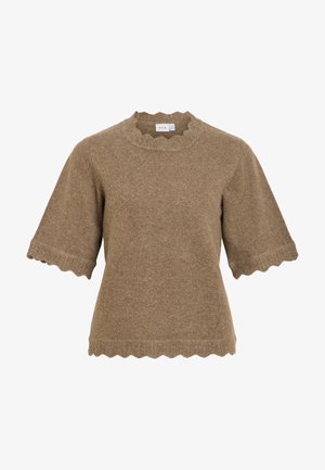 VILA, VINIKOLINA O-NECK 2/4 KNIT TOP - NOOS - T-shirts basic - light brown