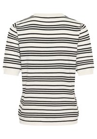 T-shirt en tricot à manches courtes à rayures, avec des rayures horizontales noires et blanches, un col arrondi et une coupe décontractée. Texture douce en mélange de coton.
