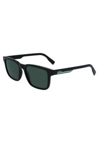 Ochelari de soare negri cu lentile verzi, formă p�ătrată, finisaj mat, cu un accent verde subtil pe lateral, logo embossat pe ramă.
