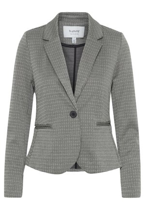 Grå rutete blazer med en enkelt knappelukking, påsydde revers og to frontlommer. Myk stoffkvalitet med en tettsittende design.