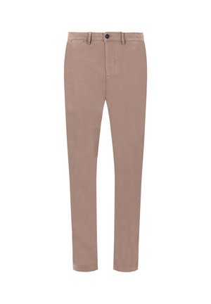 Pantaloni chino a gamba dritta e vestibilità aderente in un colore beige tenue. Realizzati in un morbido misto cotone con una texture liscia. Presentano tasche frontali e chiusura con bottoni.