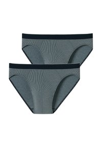 Set di underwear grigio in cotone con una fascia elastica blu. Presenta un motivo a righe e una vestibilità a vita bassa. Include due paia.